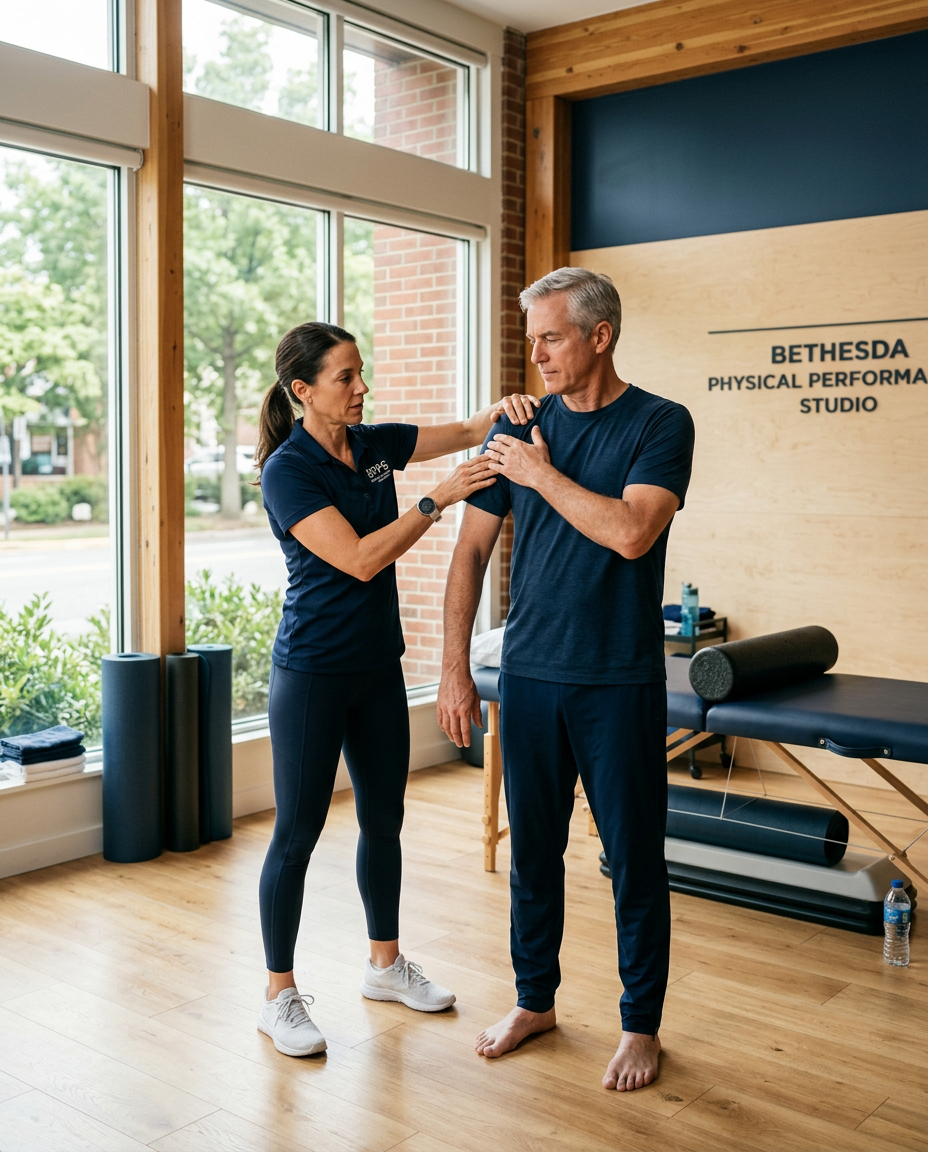 Movement Logic coach guiding a shoulder assessment